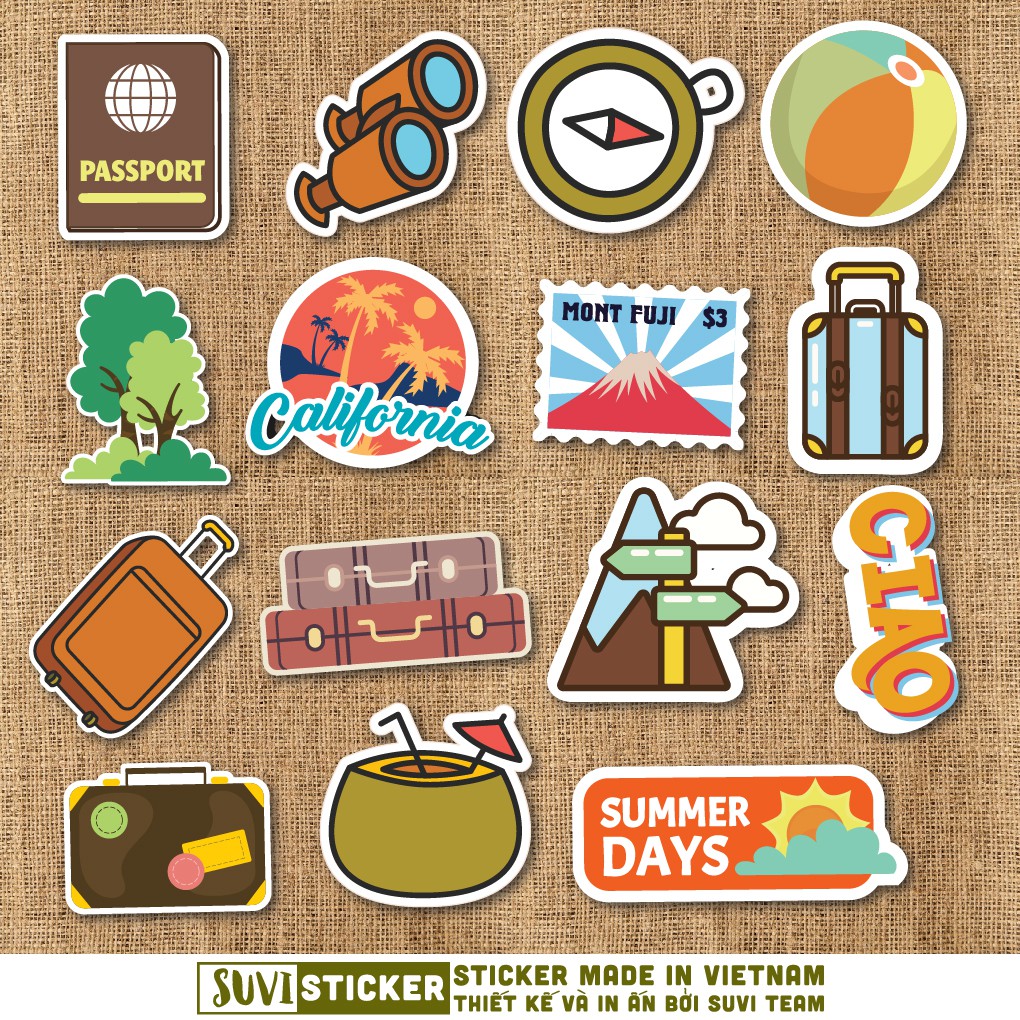 Sticker Du Lịch Travel 2 chống nước sticker dán laptop, điện thoại, đàn guitar, mũ bảo hiểm, vali. MSP: T02