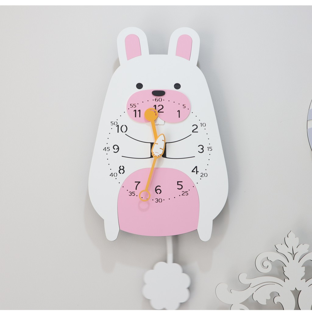 Đồng hồ treo tường, Đồng hồ trang trí kim trôi hình con thỏ màu hồng trắng - Rabit wall clock