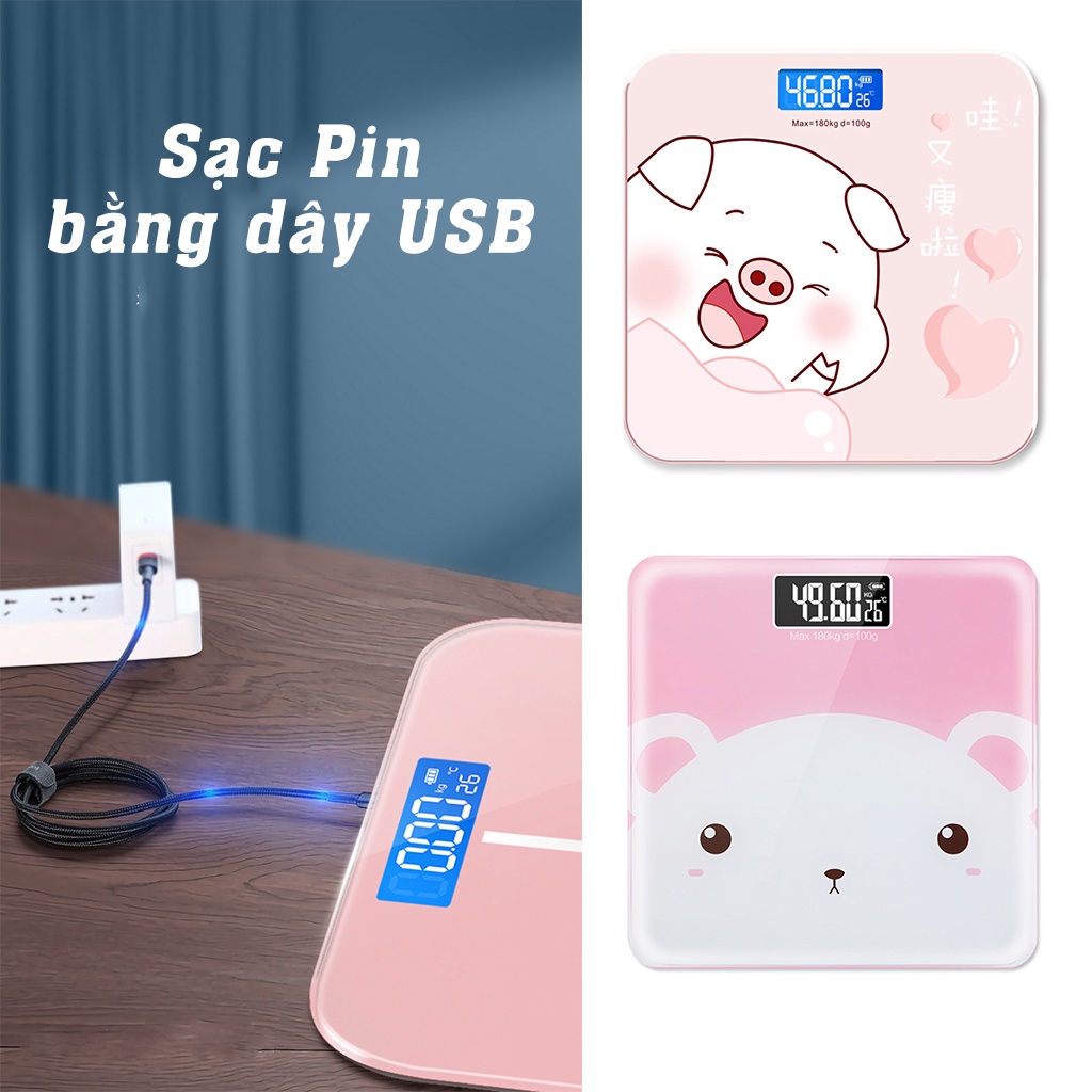 Cân điện tử sức khỏe - cân điện tử gia đình mini tiện lợi, bền đẹp, độ chính xác cao Max 180kg - Tặng kèm pin AA