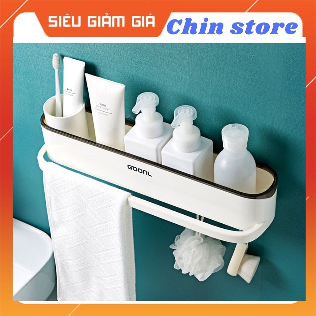 Kệ để đồ phòng tắm gắn tường siêu chắc GOONL cao cấp có móc treo và thanh treo khăn 8*44.5*12 cm