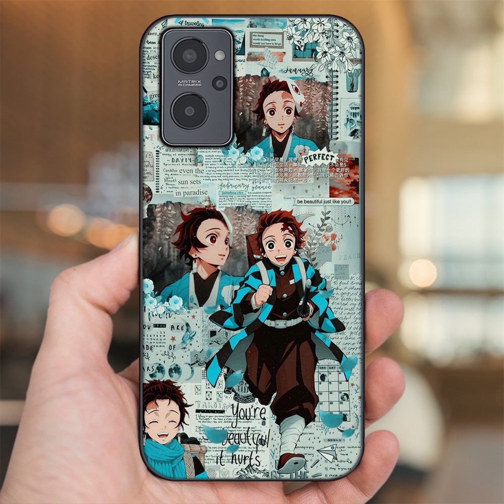 Ốp lưng Realme 9i viền đen in hình Tanjiro Kimetsu No Yaiba