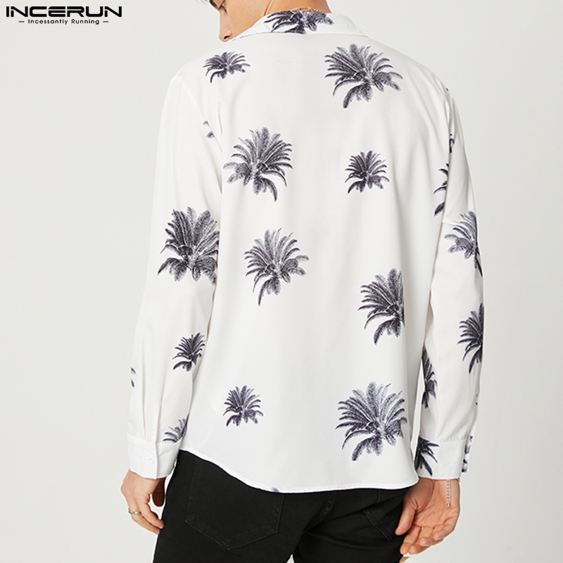 Áo sơ mi INCERUN tay dài in họa tiết phong cách xuân thu thời trang trẻ trung cho nam