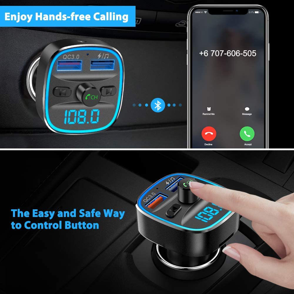 Máy Nghe Nhạc Mp3 Có Đèn Led 7 Màu Kết Nối Bluetooth Qc3.0 Cho Xe Hơi