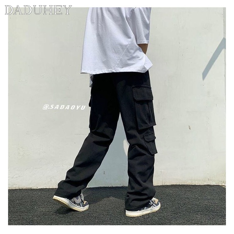 DaDuHey Men's American Retro High Street Pants Cool Oversize Draping Multi-Pocket Cargo Pants