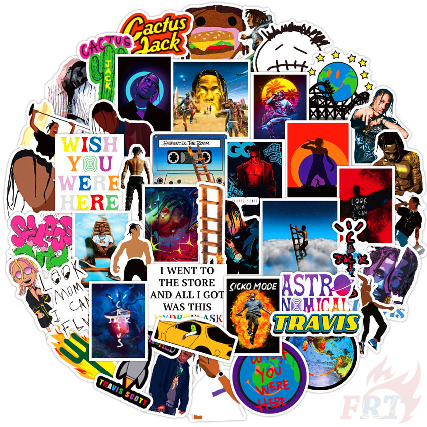Set 50 Nhãn Dán Phong Cách Rapper Travis Scott Dùng Trang Trí Hành Lý / Laptop Không Thấm Nước Tiện Lợi