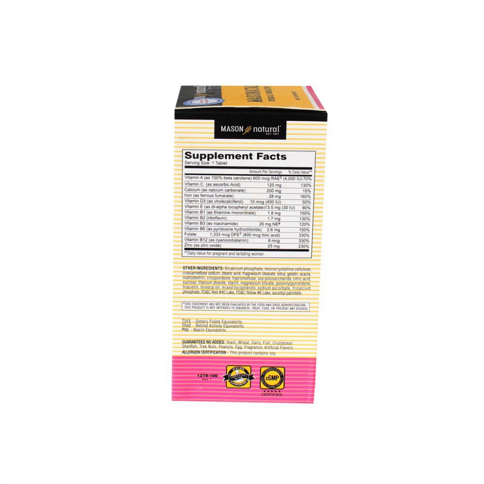 Mason Natural Masonatal Prenatal Formulation - itamin tổng hợp cho phụ nữ mang thai, cho con bú - Coastlinecare Pharmacy