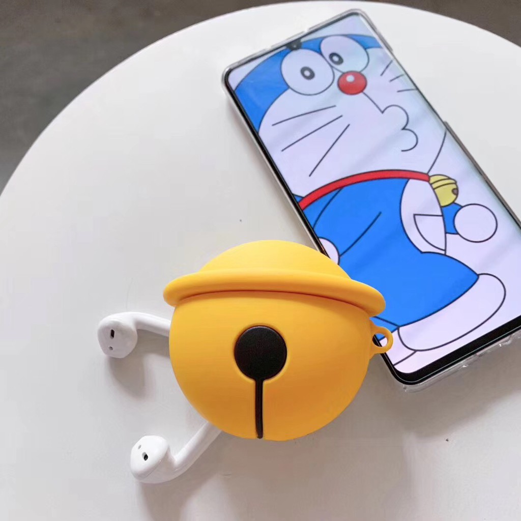 Vỏ bảo vệ hộp sạc airpods hình quả chuông doraemon 3d xinh xắn kèm móc khóa