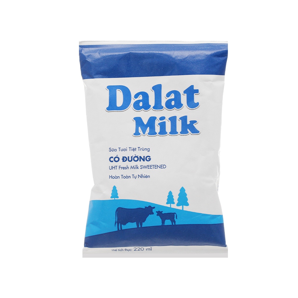 Bịch Sữa Tươi Tiệt Trùng Dalat Milk Có Đường (túi 220ml)