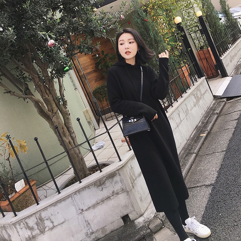 Đầm Len Dài Tay Có Mũ Hoodie Form Rộng Thời Trang Cho Sinh Viên | BigBuy360 - bigbuy360.vn