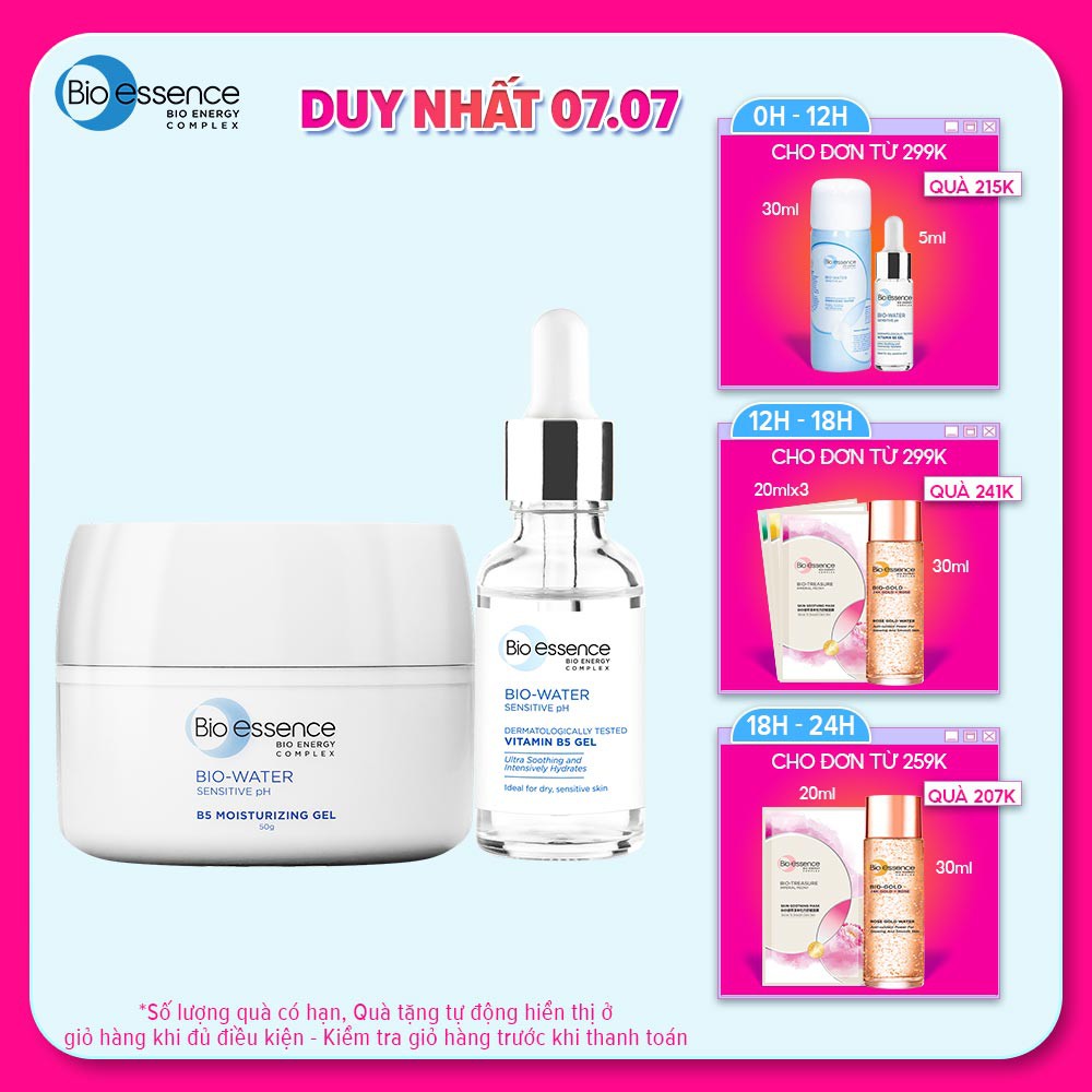 [SƯU TẦM VOUCHER GIẢM NGAY 50K] Combo dưỡng ẩm Bio-Essence Bio-Water (Tinh chất Vitamin B5 30ml+ Kem Moist-in Gel 50g)