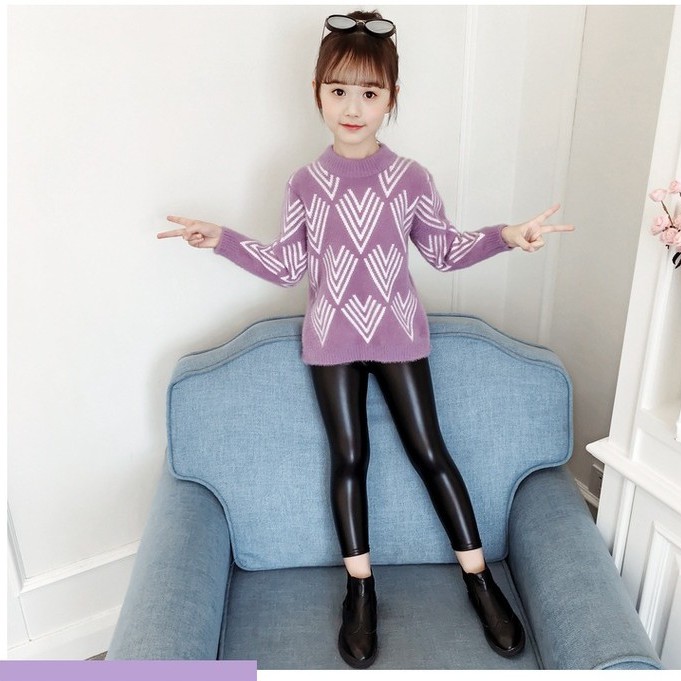 Áo len bé gái lớn họa tiết chữ V cá tính size 15-40kg (HÀNG QCCC) [AL19]