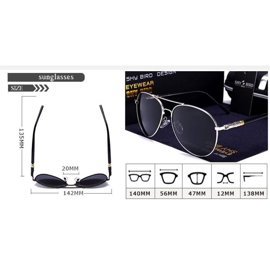 Kính mát nam Shy Bird S209 fullbox