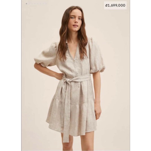 Đầm linen tay phồng