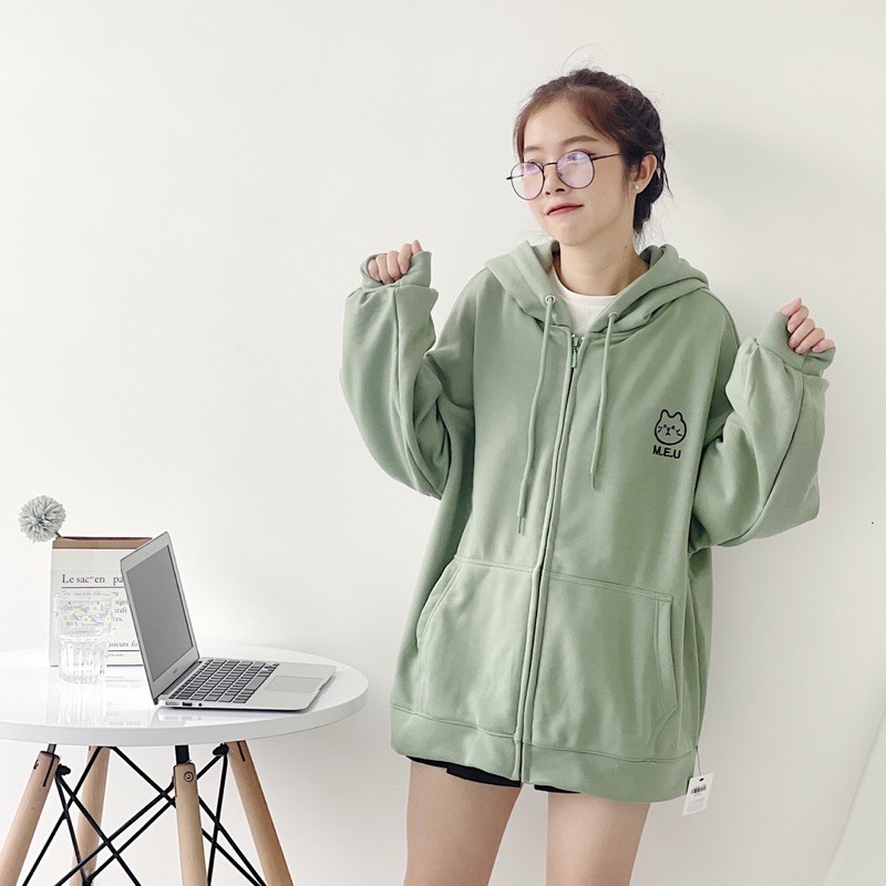 ÁO KHOÁC NỈ XANH MINT FORM RỘNG, ÁO NỈ MEUCLOTHING