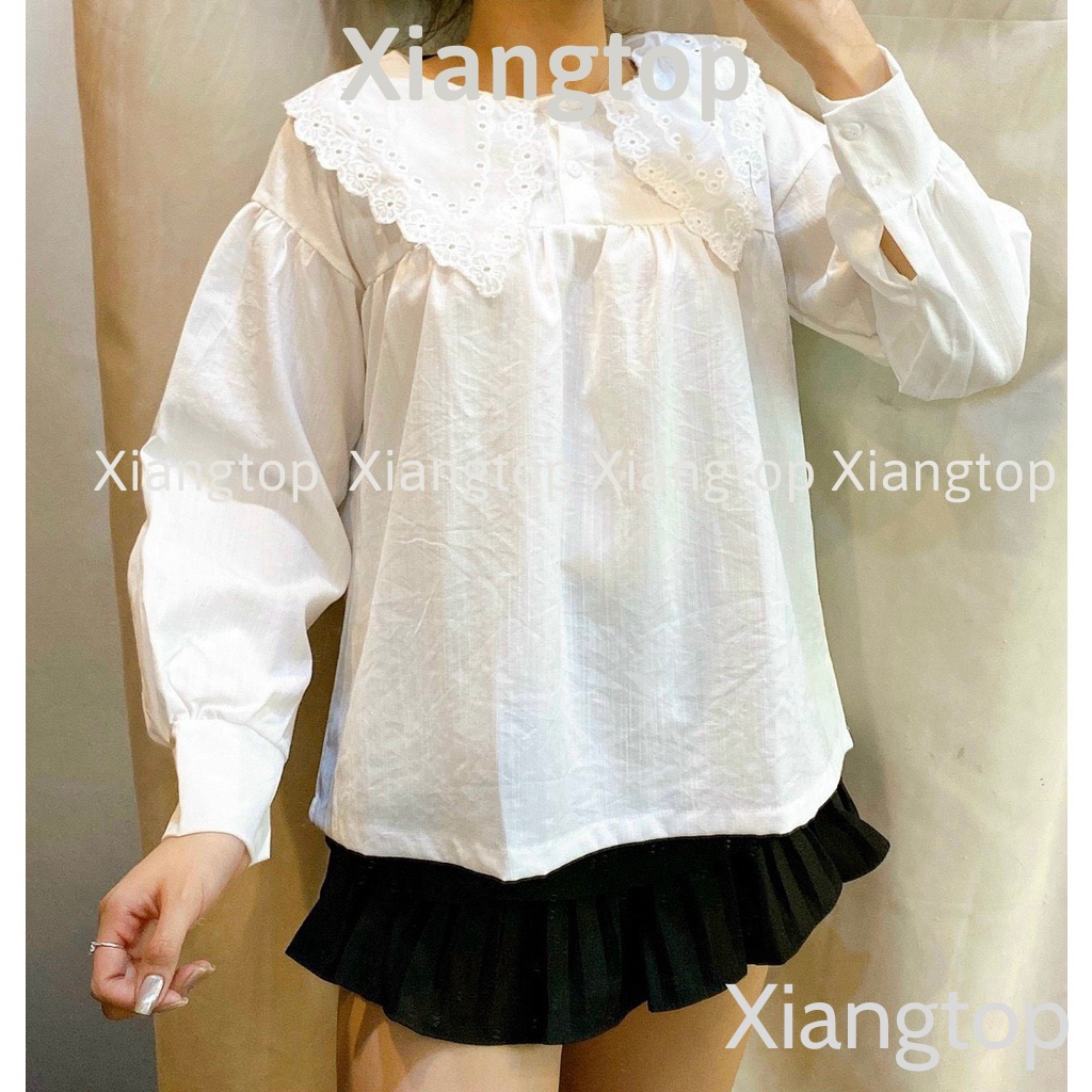 Áo babydoll trắng cổ bèo tiểu thư ullzang hàng QC A284 freeship50k