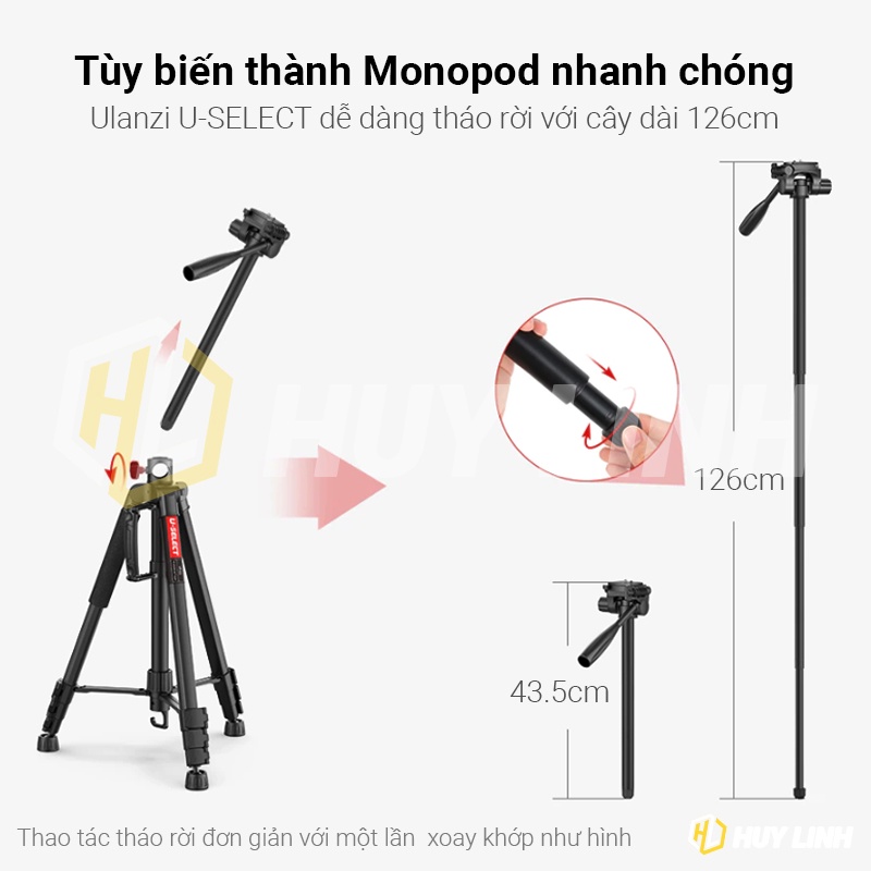 Chân Tripod đa năng Ulanzi U-SELECT VT01 Cho Điện Thoại/Máy ảnh Mirroless, DSLR quay Topshot