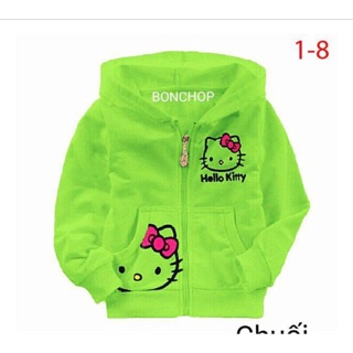 Áo khoác áo lạnh áo gió bé gái in hình Kitty có nón có túi
