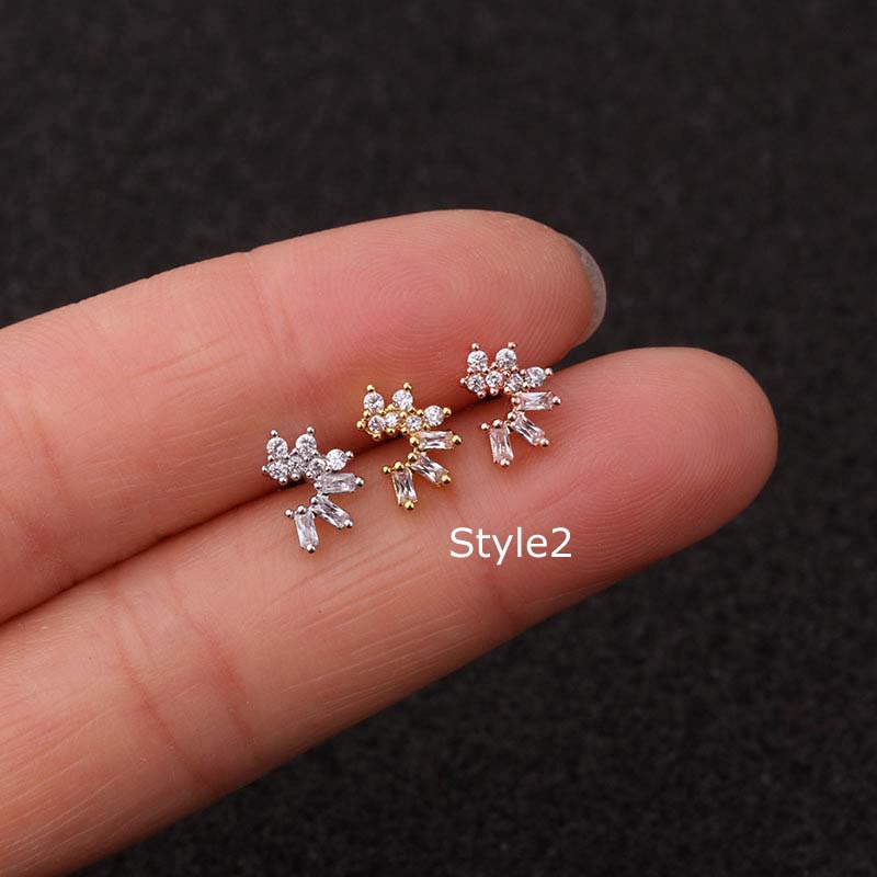 Khuyên Tai Bằng Thép Không Gỉ Đính Đá Zircon 20g