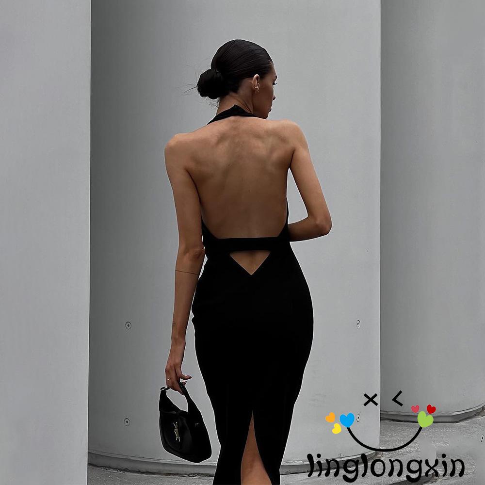 Đầm Dài Tay 2 Màu Trơn Eo Cao Thời Trang Mùa Hè Cho Nữ