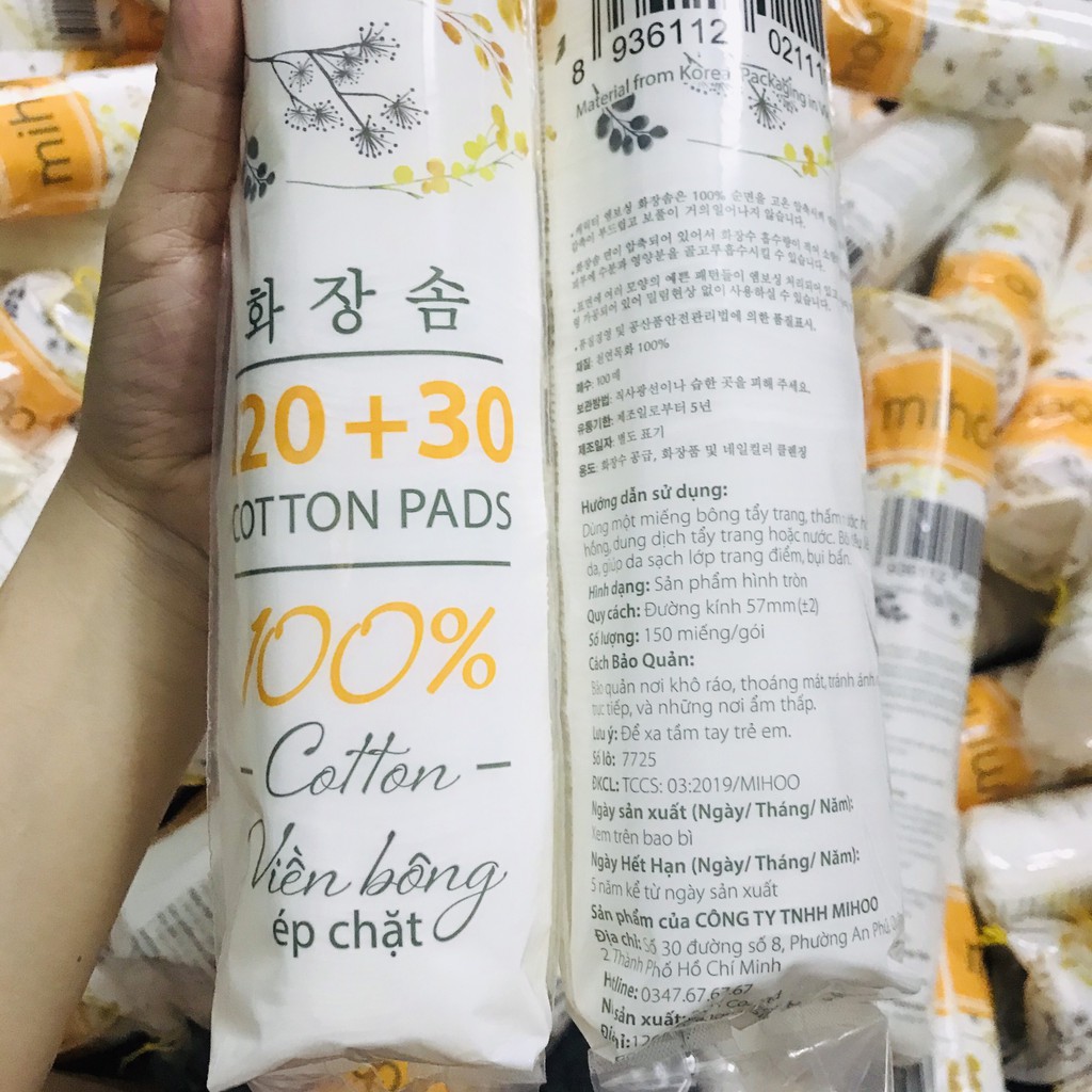 BÔNG TẨY TRANG MIHOO KOKIMI  MỀM MẠI 100% COTTON 150 200 miếng