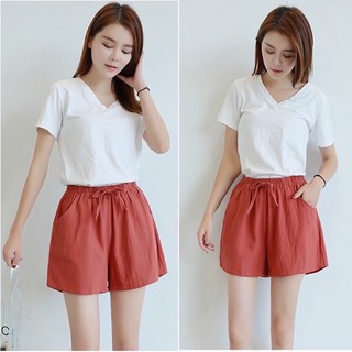 quần short đùi nữ chất đũi màu cam cá tính