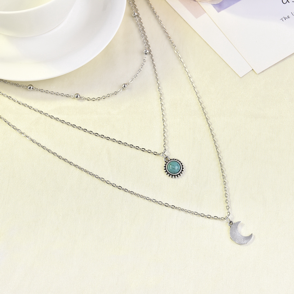 Dây chuyền nhiều lớp mặt hình trăng lưỡi liềm phong cách Boho