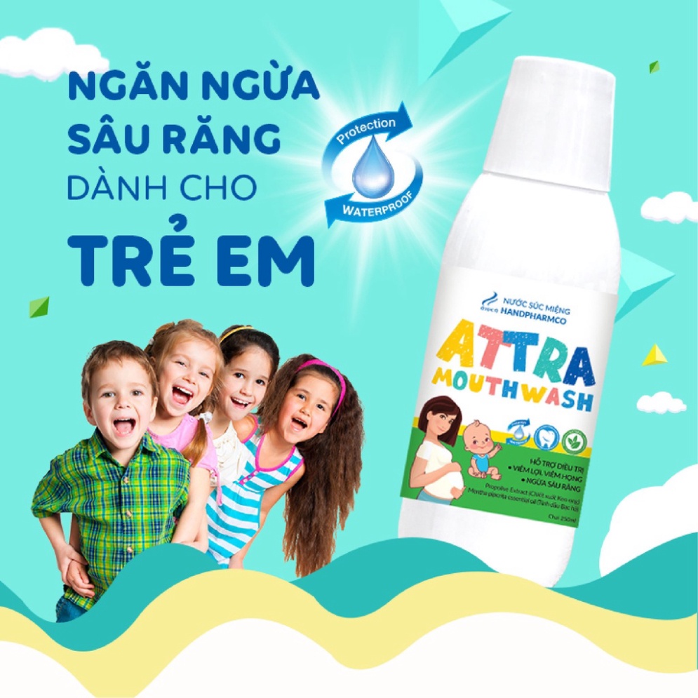 Nước Súc Miệng Dành Cho Trẻ Em ATTRA-MOUTHWASH Làm Sạch Răng Miệng, Ngừa Sâu Răng Và Viêm Lợi, Nhiệt Miệng Cho Bé Yêu