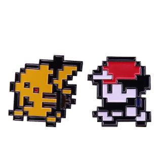 Tro ketchum & pikachu pin set pixel 8 bit Huy Hiệu Vui Nhộn Phụ Kiện Chơi Game nintendo