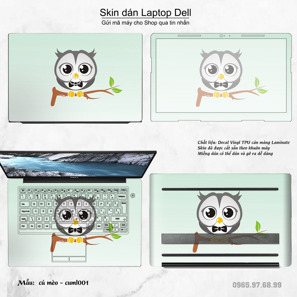 Skin dán Laptop Dell in hình Cú mèo (inbox mã máy cho Shop)