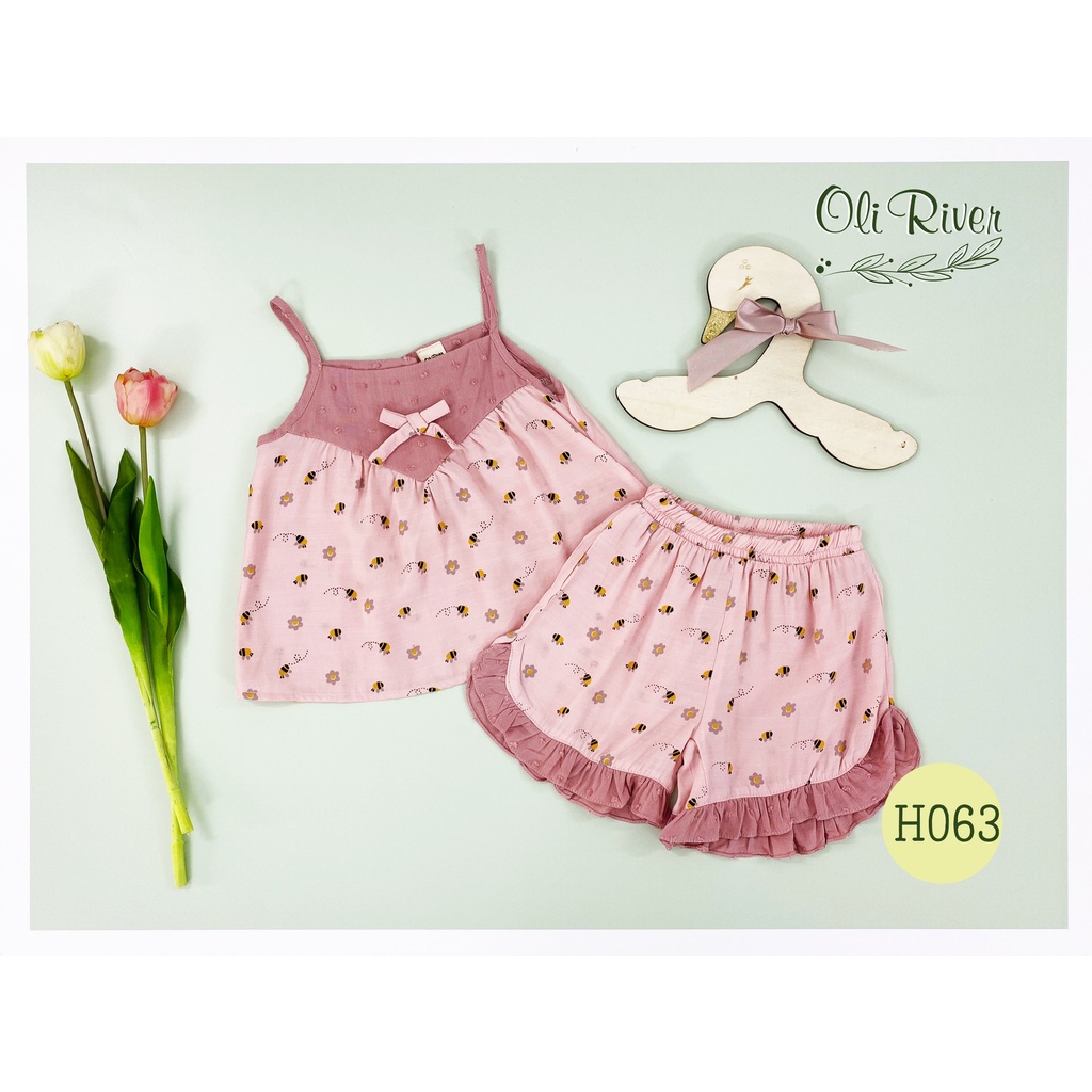 (1->10 tuổi) Bộ bé gái Oli River 2 dây mix quần đính bèo cực xinh (H063)