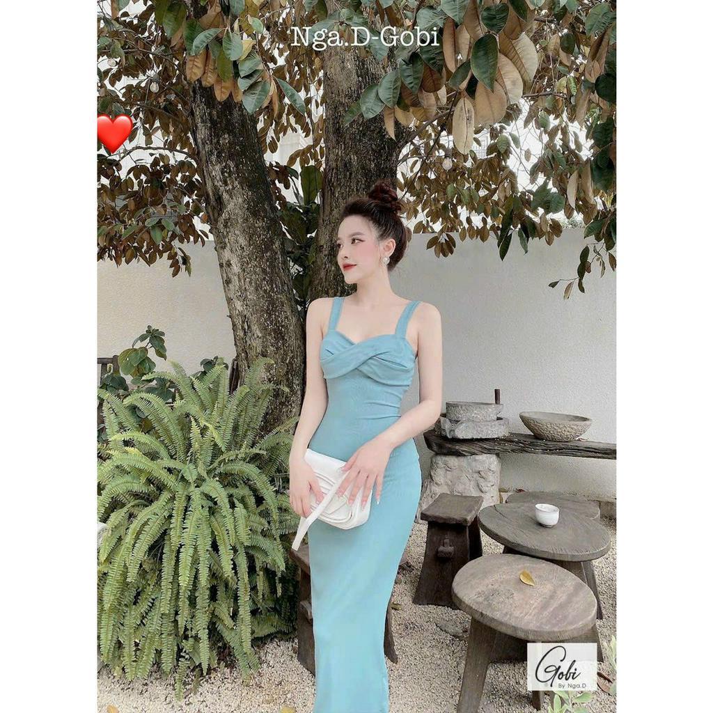 Đầm 2 dây xoắn chéo ngực ôm body dáng dài xinh xinh , chất thun gân mềm mát