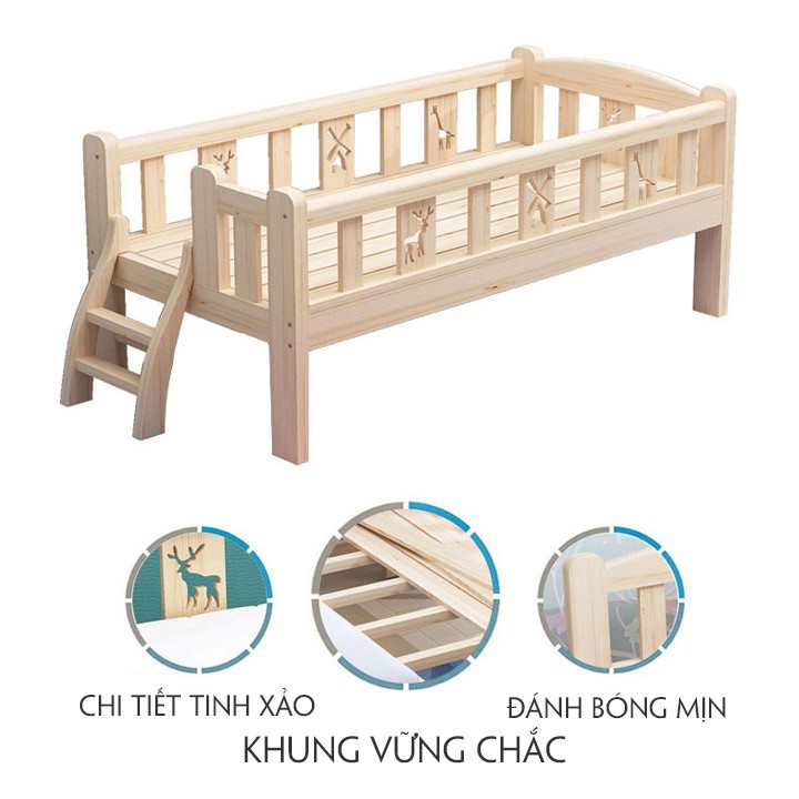 Giường ngủ cho bé bằng gỗ thông có cầu thang, quây an toàn-  PAULO STORE