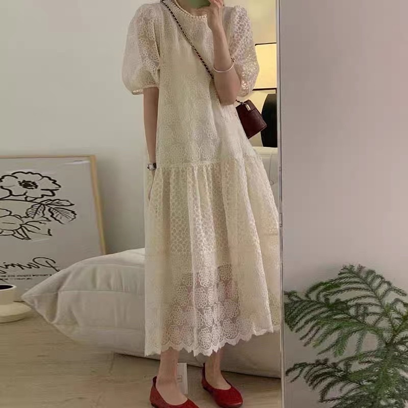 Váy ren hoa sang trọng cho nữ phong cách Hàn Quốc