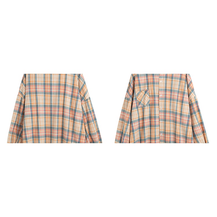 Áo khoác sơ mi mỏng dáng rộng sọc caro phong cách Hàn Quốc thời trang mùa hè dành cho bạn nữ