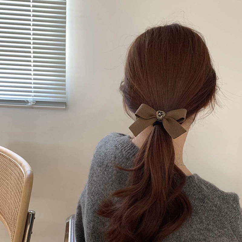Dây buộc tóc co giãn đính nơ màu cà phê phong cách Hàn Quốc thời trang cho nữ