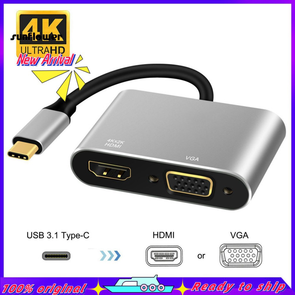 Bộ Chuyển Đổi TV USB 3.1 Type-C Sang Bộ Chuyển Đổi VGA Sang HDMI 2 Trong 1 VGA HDMI 4K ULTRA HD | BigBuy360 - bigbuy360.vn