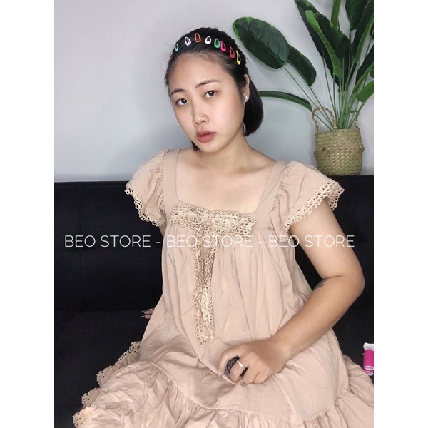 Đầm bèo phối ren nơ