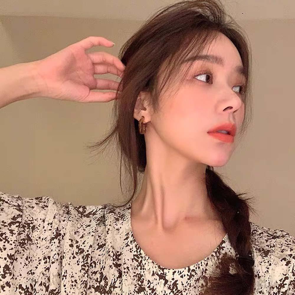 PRESTON Bông Tai Chữ C Màu Caramel Thời Trang Hàn Quốc Cho Nữ