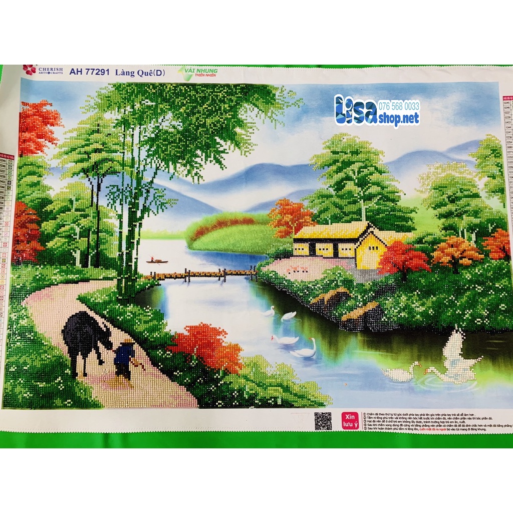 Tranh đính đá PHONG CẢNH ĐỒNG QUÊ đã đính 86x60cm thành phẩm 77291