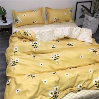 Bộ chăn ga gối poly cotton hoa vàng 2020