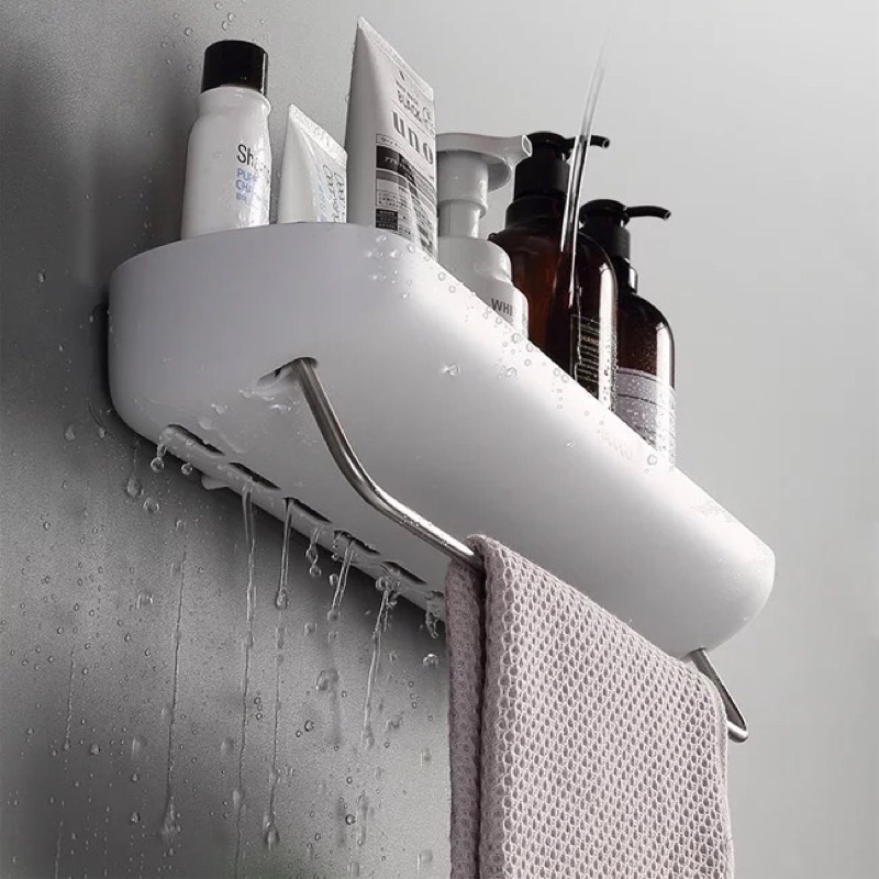 Giá để đồ phòng tắm Ecoco dán tường, kệ nhà bếp đa năng có thanh treo khăn