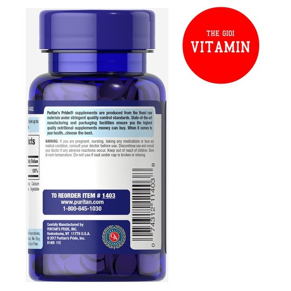 Bổ máu, ngăn ngừa thiếu máu Puritan's Pride Folic Acid 400mcg 250 viên