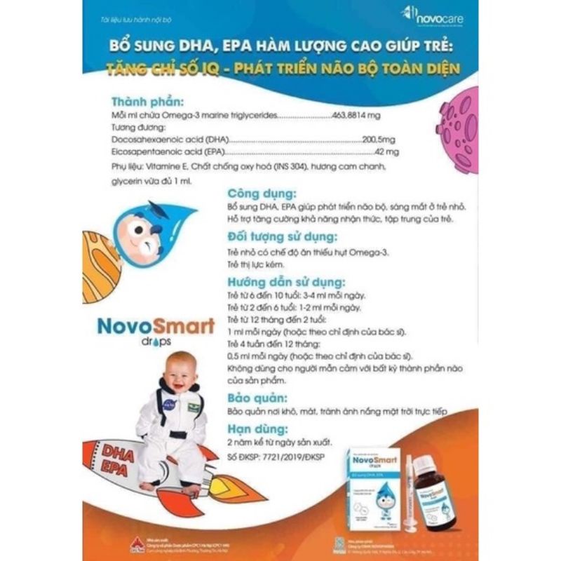 NovoSmart bổ sung DHA, EPA NOVO SMART DROPS giúp phát triển não bộ, tăng khả năng tập trung ghi nhớ, giúp sáng mắt ở trẻ