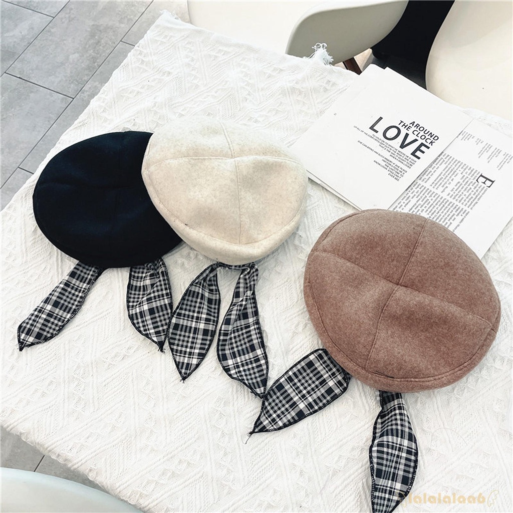 Mũ Beret Đính Nơ Họa Tiết Sọc Caro Cho Bé Tập Đi Laa6