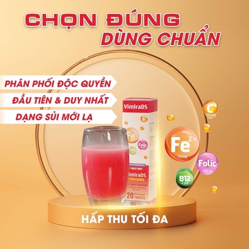 Viên Sắt sủi VimiraDS Ferromin - Hỗ trợ thiếu máu do thiếu sắt,không tanh,không nóng,không táo bón