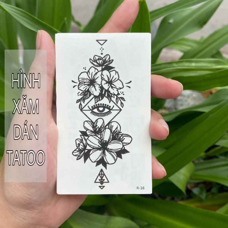 Hình xăm hoa đơn sắc + mắt r16. Tatoo dán size 10x6cm