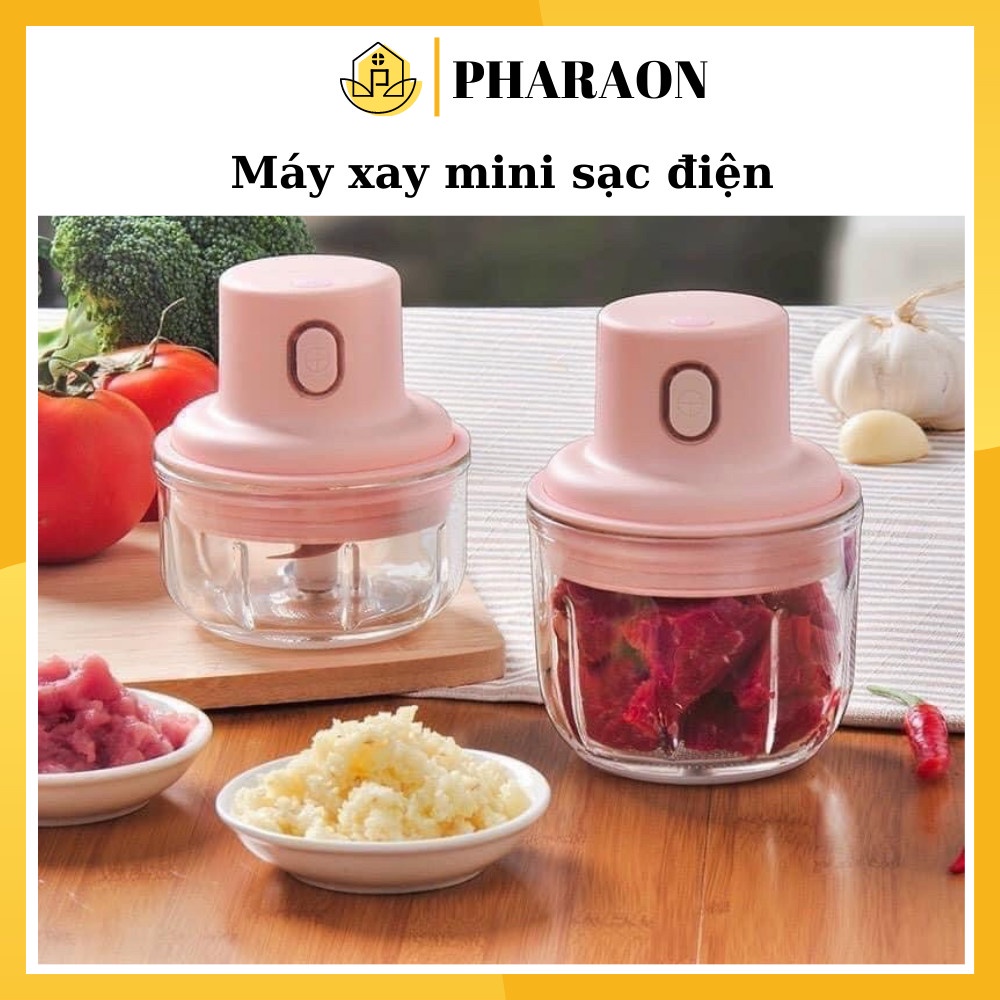 Máy xay hành tỏi mini có sạc tích điện rời, Cối xay nhỏ cầm tay xay tỏi ớt rau củ cổng sạc USB - PHARAON