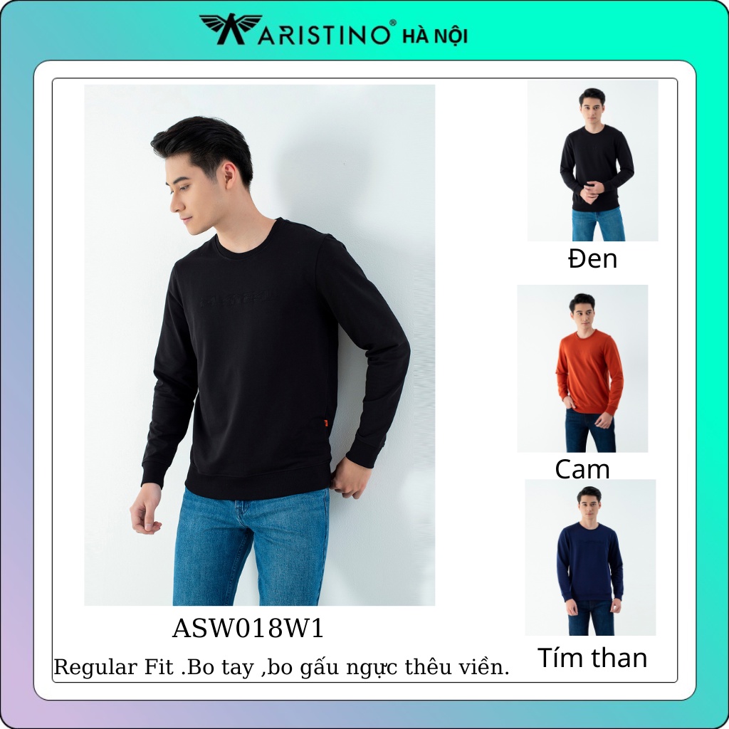 Áo thu đông nam  bo tay bo gấu, from rộng Aristino ASW018W1