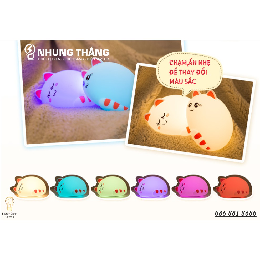 Đèn Ngủ Hình Chú Mèo Xinh Xắn Dễ Thương WH-A03 - Thay Đổi Màu Sắc Tùy Thích - Silicon Mềm Mại Siêu Bền - Pin Sạc