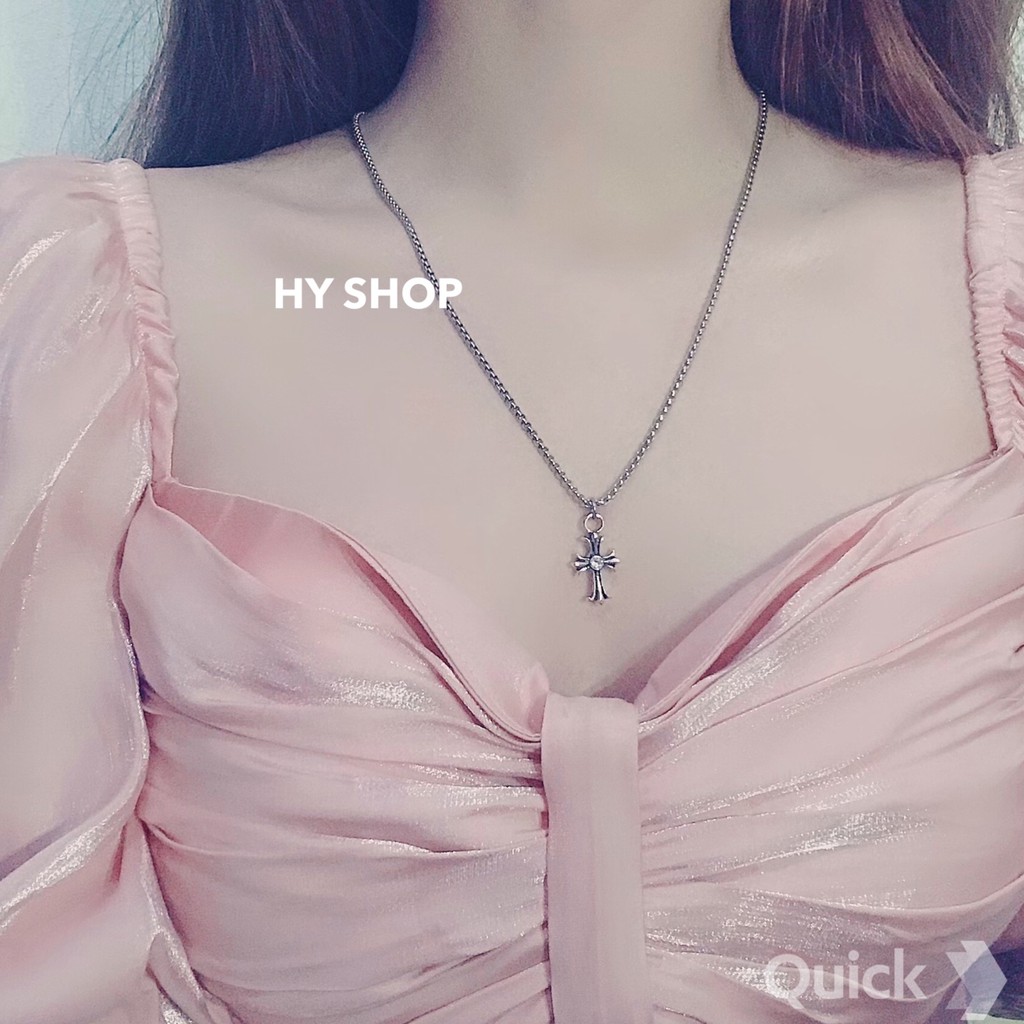 Dây chuyền titan thánh giá đính kim không gỉ nam nữ cá tính unisex bts